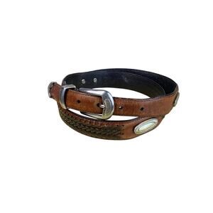 Fossil Western Belt Brown Leather Braided Concho Size 38